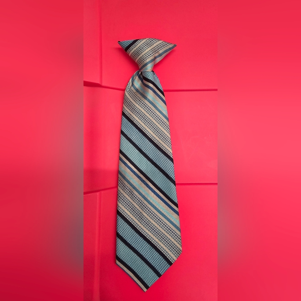 Kids Striped Blue and Gold Clip On Tie